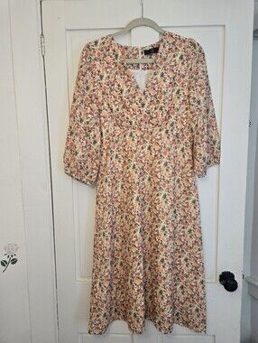 Floral Midi Dress in Peach and Green